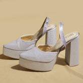 Glitter Pointed Toe Silver Platform Pumps – 4.5 to 5 Inch  Customisable